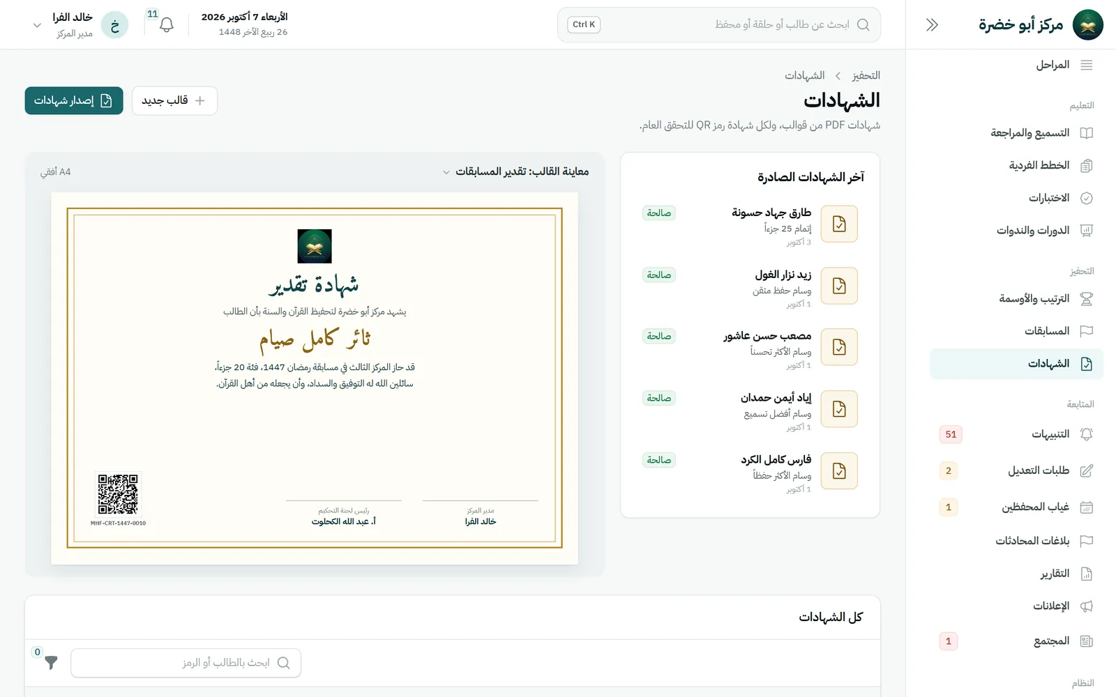 الشهادات
